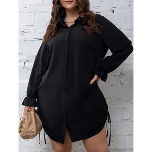 NWT - Youyu Black Flounce - Sleeve Drawstring - Side Shirt Dress Size 2XL
